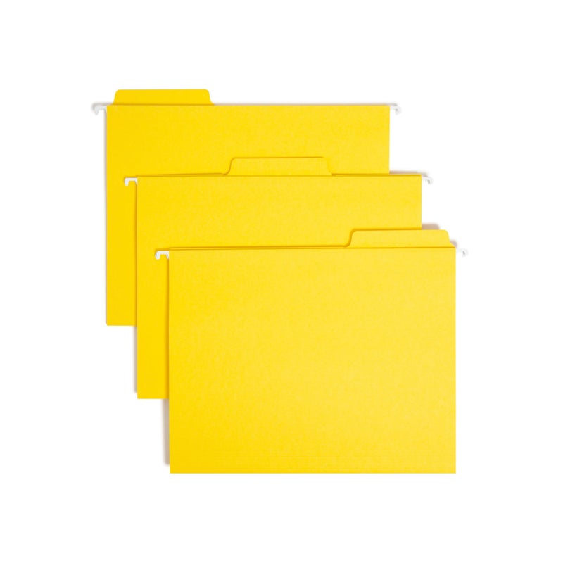 Smead FasTab Hanging File Folder, 1/3-Cut Built-in Tab, Letter Size, Yellow, 20 Count (64097) - Image 1